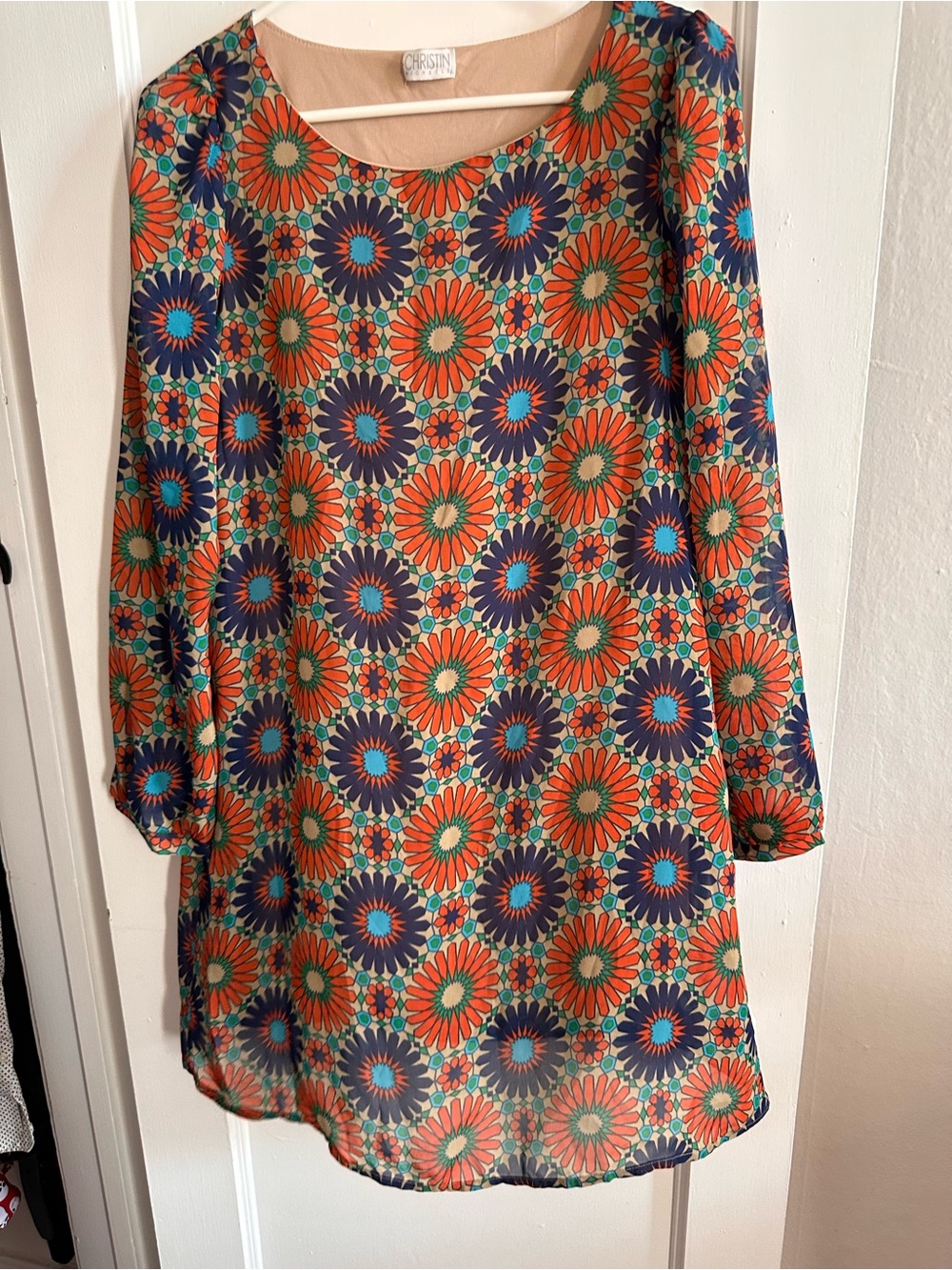 Unknown Brand Floral Shift Dress in Orange and Navy